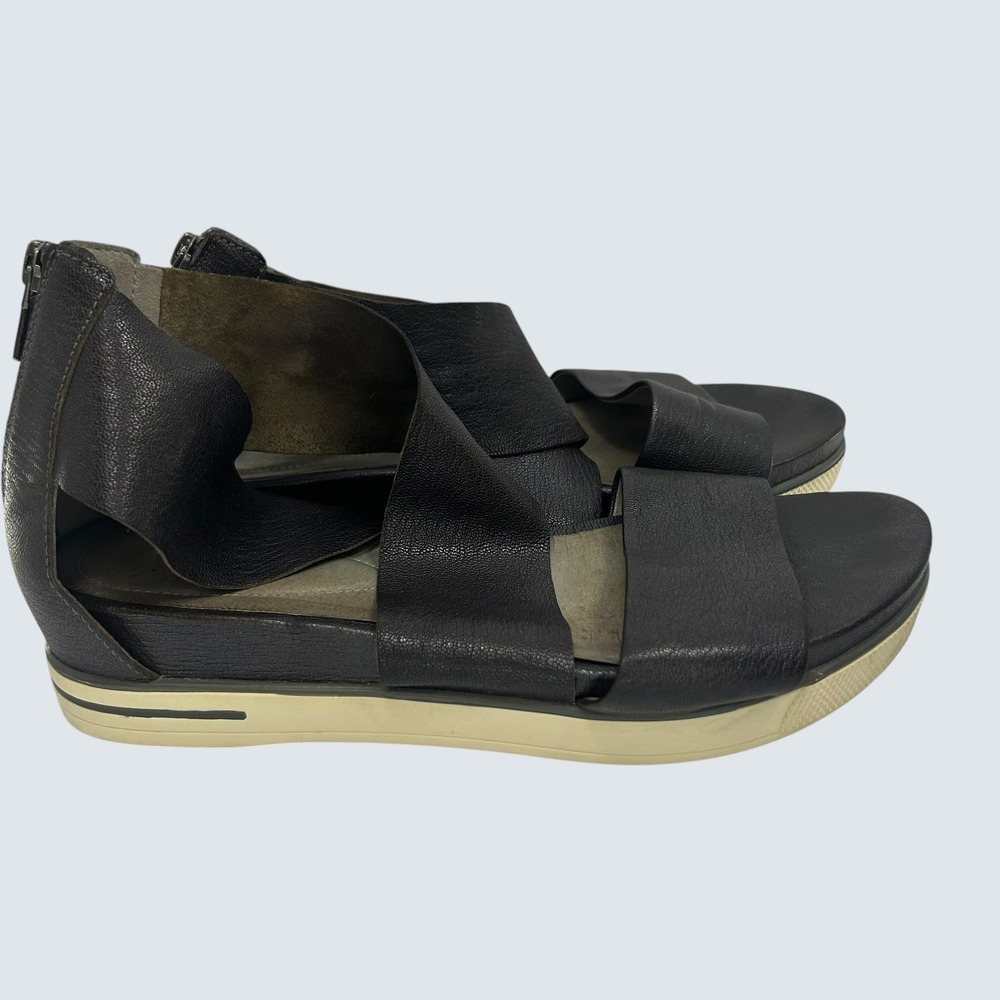 Eileen Fisher Lagenlook Leather Platform Sandals 9 Black Gorpcore Urban Chic